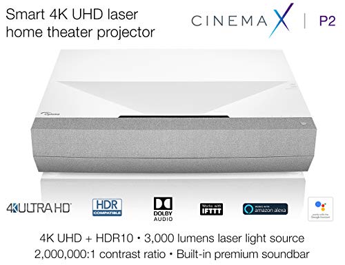 Optoma CinemaX P2 White Smart 4K UHD Laser Projector for Home Theater | 3000 Lumens Superior Image with Laser & 6-Segment Color Wheel | Ultra-Short Throw | Built-in Soundbar | Works w/ Alexa & Google | The Storepaperoomates Retail Market - Fast Affordable Shopping