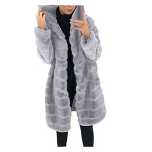 VEKDONE Women Oversized Faux Shearling Shaggy Coat Hooded Faux Fur Lined Warm Winter Parkas Jackets Overcat Outwear(Grey,4X-Large)