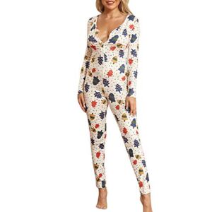 VEKDOEN Women’s One Piece Onsies Print Sleepwear Ugly Christmas Pajamas Jumpsuit Rompers Clubwear Nightwear Plus Size(White,5X-Large)