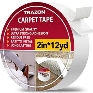 Carpet Tape Double Sided – Rug Tape Grippers for Hardwood Floors and Area Rugs – Carpet Binding Tape Strong Adhesive and Removable, Heavy Duty Stickers Grip Tape, Residue Free (2 Inch / 12 Yards)