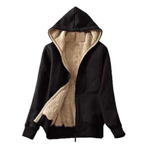 VEKDONE Winter Coat for Women Plus Size Ladies Sherpa Fleece Lined Hoodie Jacket Zip up Hooded Sweatshirt Jackets (Black,X-Large)