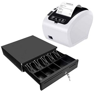 MUNBYN POS Printer and Cash Drawer, 80MM USB Network Thermal Receipt Printer Fit with 16″ Black Cash Register Drawer Box