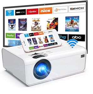 WiFi Projector, Uyole Outdoor Movie Projector with 100” Projector Screen, 1080P Full HD Supported & 200” Video Projector for Outdoor Movies, Wireless Mirroring via WiFi/USB for iPhone/Android/PC/TV
