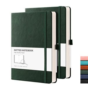 RETTACY Dotted Bullet Grid Journal 2 Pack – Dot Grid Hard Cover Notebook with 320 Pages,120gsm Thick Paper,Smooth PU Leather,Inner Pocket,5.75” × 8.38”