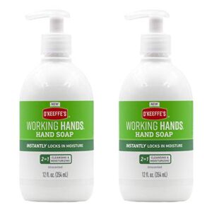 O’Keeffe’s Working Hands Moisturizing Hand Soap, 12 oz Pump, Unscented, (Pack of 2)