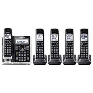 Panasonic Link2Cell Bluetooth Cordless Phone System with HD Audio, Voice Assistant, Smart Call Block and Answering Machine, Expandable Cordless System – 5 Handsets – KX-TGF675S (Black/Silver Trim)