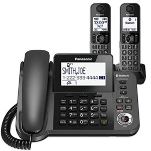 PANASONIC Bluetooth Corded / Cordless Phone System with Answering Machine, Enhanced Noise Reduction and One-Touch Call Block – 2 Handsets – KX-TGF382M (Metallic Black)