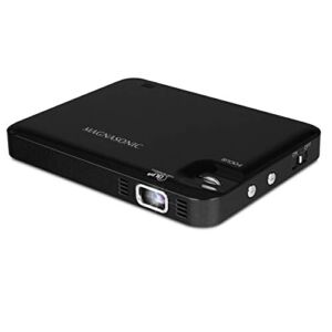 Magnasonic LED Pocket Pico Video Projector, HDMI, Rechargeable Battery, Built-in Speaker, DLP, 60 inch Hi-Resolution Display for Streaming Movies, Presentations, Smartphones, Tablets, Laptops (PP60)