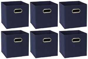 Household Essentials 81-1 Foldable Fabric Storage Bins | Set of 6 Cubby Cubes with Handles | Navy Blue, 6 lbs