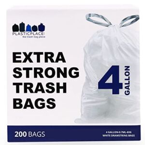 Plasticplace W4DSWH 4 Gallon White Drawstring Bags, 200 Count (Pack of 1)