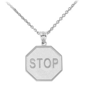 925 Sterling Silver Stop Sign Stop Charm Pendant Necklace, 16″