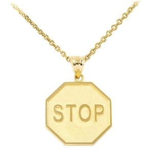 Fine 10k Gold Stop Sign”STOP” Charm Pendant Necklace, 20″