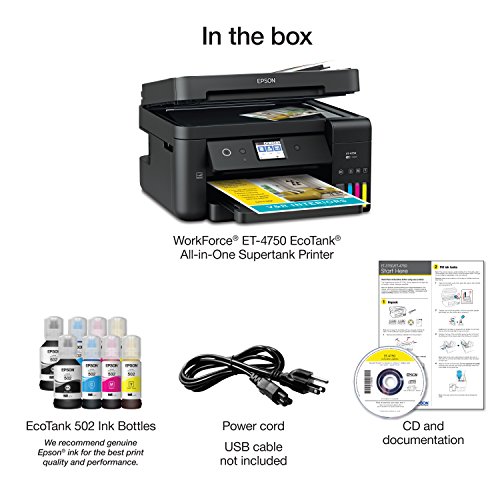 Epson WorkForce ET-4750 EcoTank Wireless Color All-in-One Supertank Printer with Scanner, Copier, Fax and Ethernet | The Storepaperoomates Retail Market - Fast Affordable Shopping