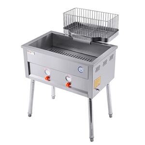 Commercial Deep Fryer portable kitchen equipment, Stainless Steel Single Large Tank French Fries Deep Fryer, Natural Gas Floor Fryer with Baskets and Lids Cover, for Fast Food Restaurant and Home Us