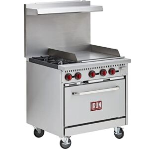 Iron Range IR-2B24G Commercial Gas Range Two Burner and Griddle with Oven Base, 36″ 130,000 BTU, Stainless Steel
