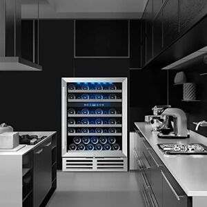 YANGXIN 51Bottles/24 Inch Beverage and Wine Cooler, Dual Zone Wine Refrigerator with Stainless Steel Tempered Glass Door, Built-in/Undercounter and Freestanding Wine Cabinet with LED Control Display