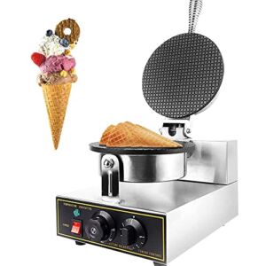 liliiy Commercial Ice Cream Cone Waffle Maker Machine, Electric Waffle Cone Maker, Stainless Steel Egg Cone Baker W/Non-Stick Teflon Coating, Temp & Time Control for Restaurant Bakerie