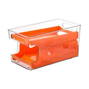 Refrigerator Beverage Ouble-layer Storage Box ，Rolling Can Dispenser， Beer Can Storage Refrigerator Kitchen Cabinet Soda Can Clear PET Beer Storage Box ​8 Standard Size 330ml Beer Soda Cans (Orange)