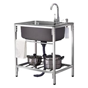LJJSMG Commercial Catering Sink, Stainless Steel w/Faucet Utility Sink – Bowl Sze 26.8”×17.3”