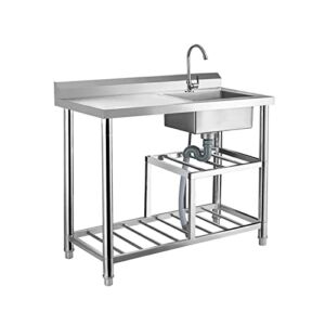 LJJSMG Commercial 304 Stainless Steel Sink 1 Compartment Free Standing Utility Sink for Garage, Restaurant, Kitchen, Laundry Room, Outdoor, Size 39.4 x 19.7 x 31.5 IN