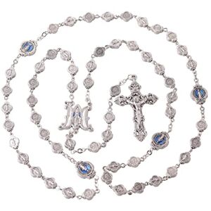 Luomu Rosary Zinc Alloy Blue Enamel Virgin Mary Beads and Miraculous Medal