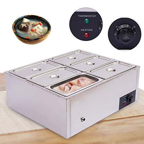 7L Food Warmer Food Grade 6 Pot Electric Countertop Stainless Steel Food Warmer Buffet Server Heater Steam Table with 30 to 85 centigrade | The Storepaperoomates Retail Market - Fast Affordable Shopping