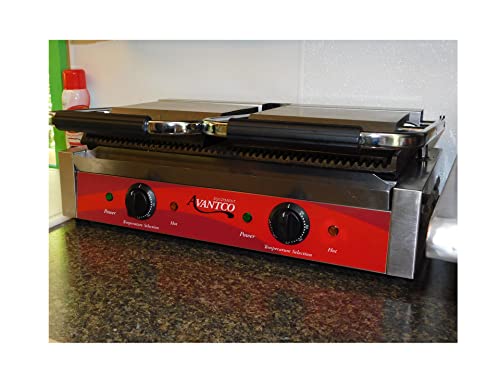 Avantco P84 Double Commercial Panini Sandwich Grill with Grooved Plates – 18 3/16″ x 9 1/16″ Cooking Surface – 120V, 3500W | The Storepaperoomates Retail Market - Fast Affordable Shopping
