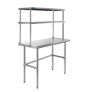 Amgood Stainless Steel Open Base Table with 12″ Wide Double Tier Overshelf | Metal Kitchen Prep Table & Shelving Combo (14″ x 72″ Open Base Table + 12″ Overshelf)