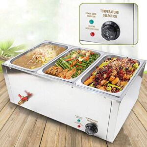 DONNGYZ Electric Food Warmer Buffet Steam Table Stainless Steel Large Capacity 3 Pan Commercial Suitable for Restaurant Kitchen 850W(US Stock)