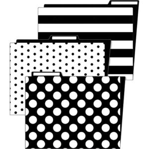 Schoolgirl Style Simply Stylish Decorative File Folders—11.75″ x 9.5″ Black and White File Folders for Filing Cabinet, Office or Classroom File Organization (6-Pack)