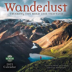 Wanderlust 2023 Wall Calendar: Trekking the Road Less Traveled | 12″ x 24″ Open | Amber Lotus Publishing
