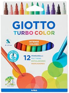 Giotto Turbo Colouring Fine Tip Pens, Box of 12, Intense Vibrant Colours