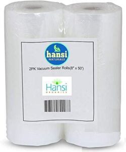Hansi Naturals 2-Pack 8″x50′ Rolls Commercial Grade Vacuum Bags BPA FREE! 3mil Vacuum Seal Rolls (2) Freezer storage vacuum bags