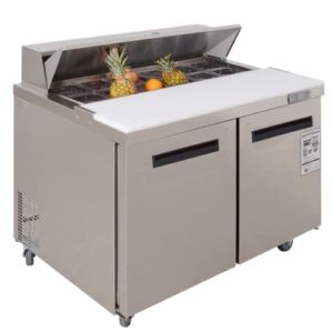 WESTLAKE Refrigerator Sandwich&Salad Prep Table 2 Door Stainless Steel Counter Fan Cooling Refrigerator with pans-48 Inches for Restaurant, Bar, Shop, etc (Commercial Kitchen Equipment)