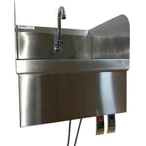 Knee Sink Stainless Steel Hand Sink Wall Mounted with Goose neck Faucet and Knee Valves Switch, 17″ x 15″ Bowl Size NSF Certified Commercial 304 Stainless