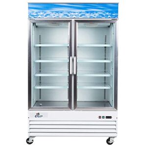 Commercial Refrigerator Glass 2-Door Metal Frame Merchandiser Display Cooler Case Fridge NSF, Bottom-Mounted, 53 inches Width, Capacity 45 cuft 110V, Restaurant Kitchen Cafe G1.2BM2F