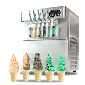 Kolice Commercial Desktop 5 Flavors Soft Serve Ice Cream Machine, Gelato Ice Cream Maker-ETL, 5 Different Discharge Nozzles, Upper Tanks Refrigerated, Transparent Dispenser Set