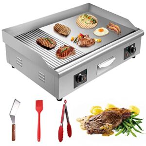 EASYG YiiYYaa 110V 4400W 29 inch Commercial Electric Countertop Griddle Flat Top Grill Hot Plate BBQ,Adjustable Thermostatic Control,Stainless Steel Restaurant Grill for Kitchen (Flat & Grooved)
