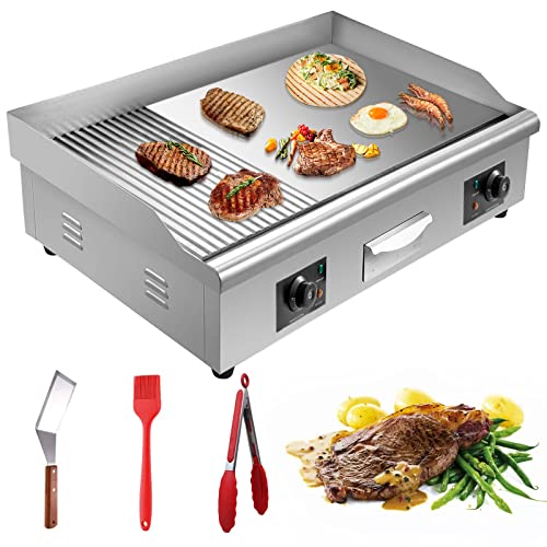 EASYG YiiYYaa 110V 4400W 29 inch Commercial Electric Countertop Griddle Flat Top Grill Hot Plate BBQ,Adjustable Thermostatic Control,Stainless Steel Restaurant Grill for Kitchen (Flat & Grooved) | The Storepaperoomates Retail Market - Fast Affordable Shopping