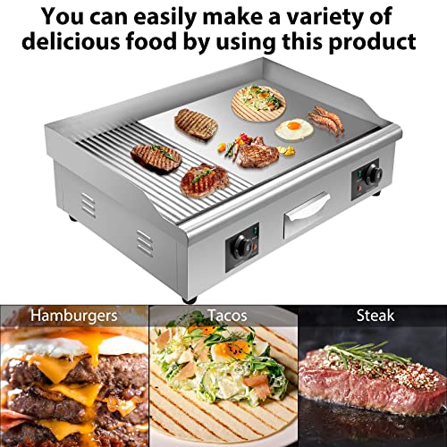 EASYG YiiYYaa 110V 4400W 29 inch Commercial Electric Countertop Griddle Flat Top Grill Hot Plate BBQ,Adjustable Thermostatic Control,Stainless Steel Restaurant Grill for Kitchen (Flat & Grooved) | The Storepaperoomates Retail Market - Fast Affordable Shopping