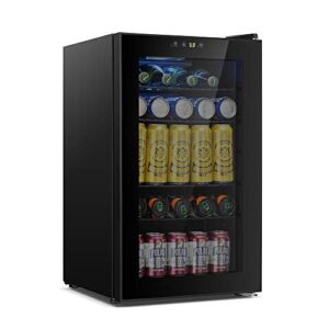 Kismile Beverage Refrigerator, 85 Can Mini Fridge with Glass Door for Beer, Soda or Wine, Under Counter Wine Cooler for Home, Office or Bar (Black)