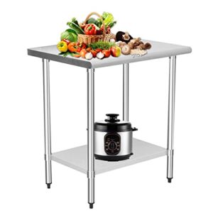 Stainless Steel Table 24″x24″ Kitchen Prep Table with Undershelf Height Adjustable Heavy Duty Metal Work Table NSF Certified Commercial Kitchen Utility Table Dining Table for Restaurant, Home