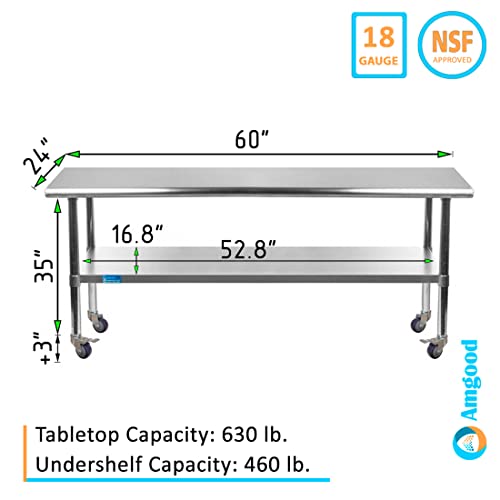 24″ X 60″ Stainless Steel Work Table with Under-Shelf & 4 Wheels | NSF Certified | Laundry Garage Utility Bench | Food Prep Worktable | The Storepaperoomates Retail Market - Fast Affordable Shopping
