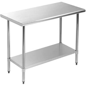 Stainless Steel Table Kitchen Prep Table Work Table with Adjustable Shelf NSF Certified Metal Commercial Worktable Kitchen Utility Dinning Table for Restaurant, Garage, Home and Hotel, 24″x36″