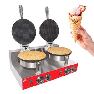 ALDKitchen Waffle Cone Maker | Commercial Waffle Roll Maker | Nonstick Coating| Stainless Steel | 110V (2-head)
