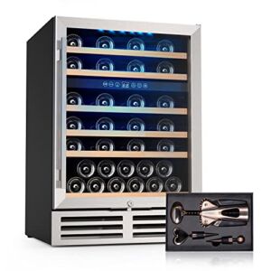 51 Can Wine and Beverage Refrigerator with Glass, Mini Fridge 24 Inch Built-In Dual Zone Wine and Beverage Cooler, Freestanding French Door Drink Fridge with Memory Temperature Control (US Spot)