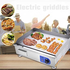 24″ 2500W High Power Electric Countertop Griddle Stainless Steel Flat Top Commercial Teppanyaki Grill, Perfect for Restaurant Home Kitchens (24″ 2500W)