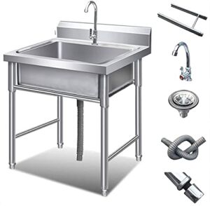 Stainless Steel Commercial Sink, Thicken Single Compartment Restaurant Kitchen Prep & Utility Sink with Faucet, Standing Utility Sink for Kitchen Restaurant Outdoor