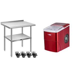 VIVOHOME 24 x 28 Inch Stainless Steel Work Table with Electric Portable Compact Countertop Automatic Ice Cube Maker Machine with Visible Window