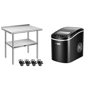 VIVOHOME 24 x 36 Inch Stainless Steel Work Table with Electric Portable Compact Countertop Automatic Ice Cube Maker Machine with Hand Scoop and Self Cleaning Function